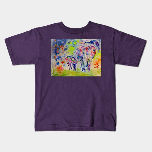 Mother and Baby Elephants Kids T-Shirt by Casimirasquirkyart